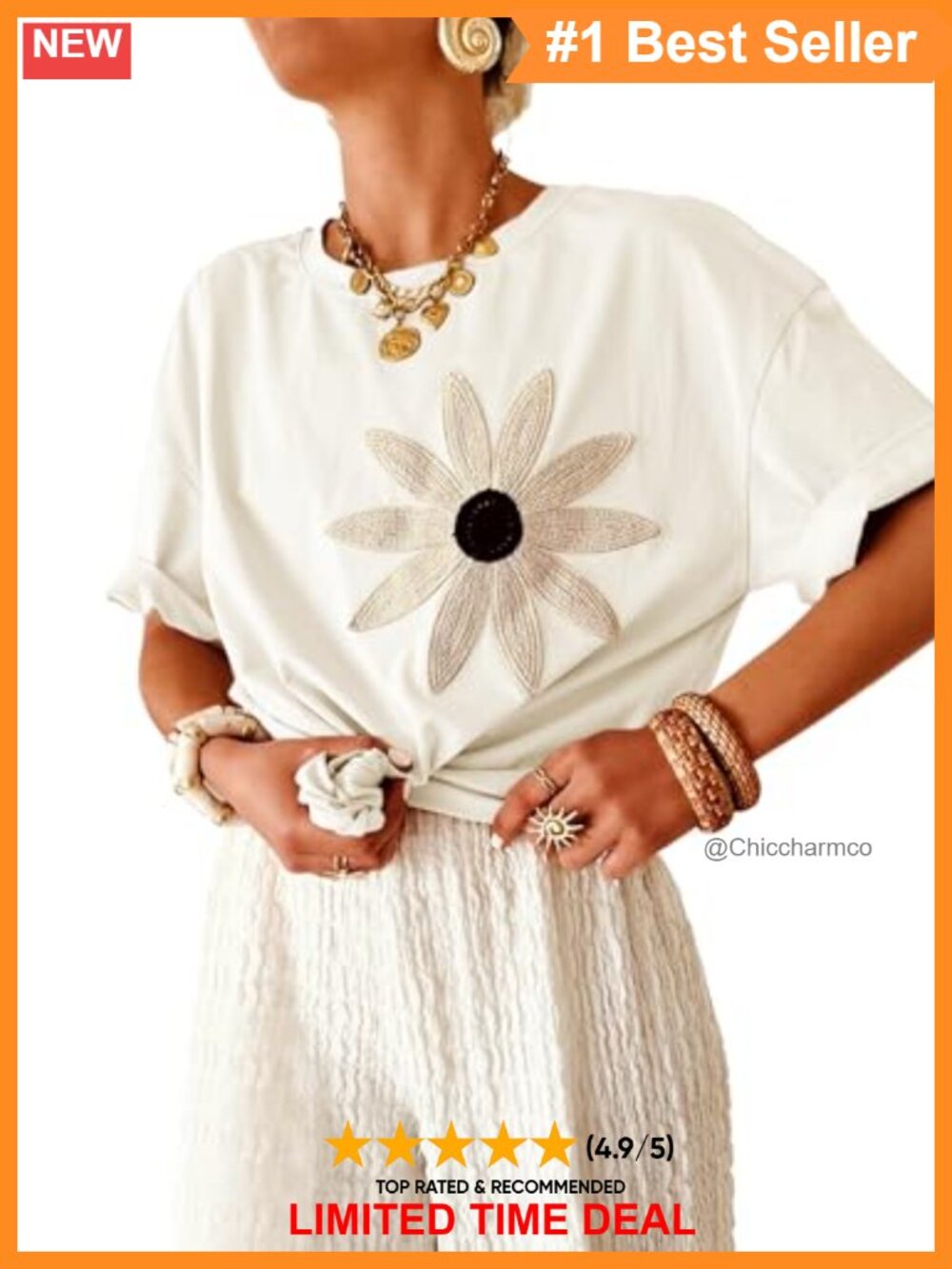 Women's Loose Fit Short Sleeve Crew Neck Floral Eyelet T-Shirt Casual Beach